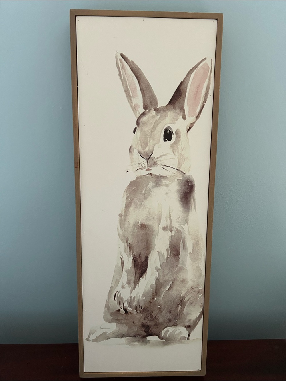 Grey Bunny Rabbit Brown Wooden Frame Art Print